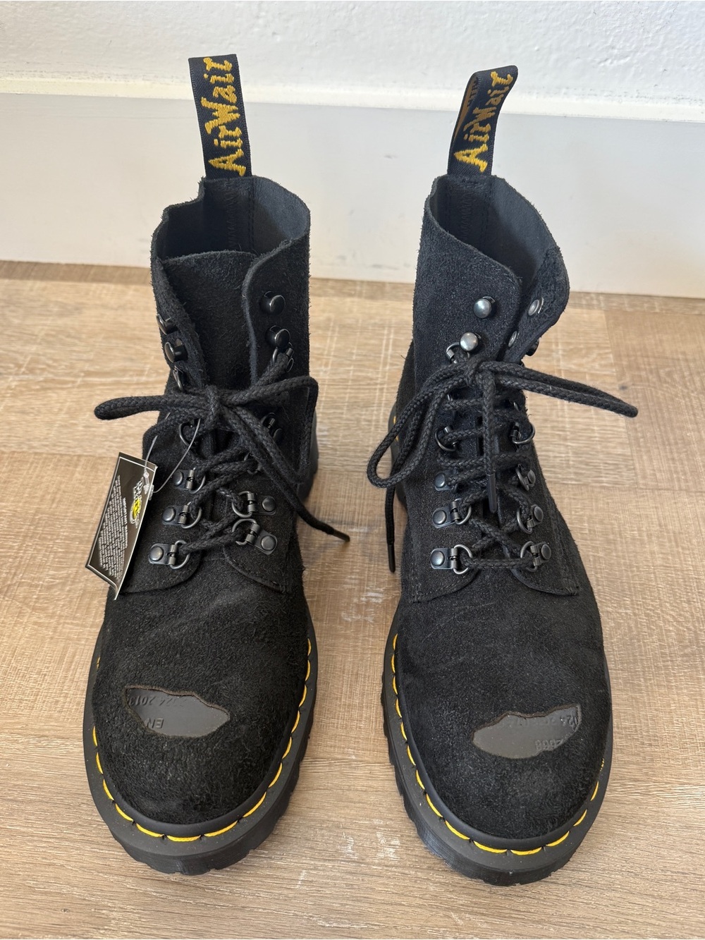 Dr. Martens 1460 Pascal Size US 7 Men / 8 Women Black Hairy Suede Lace Up Boots - Picture 2 of 9